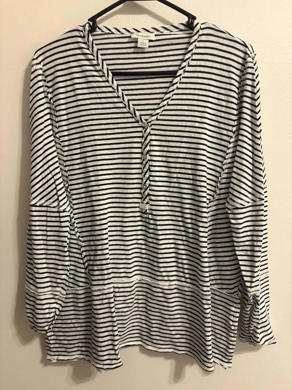 Sundance Striped Long Sleeve Henley Shirt Size L - Picture 2 of 5